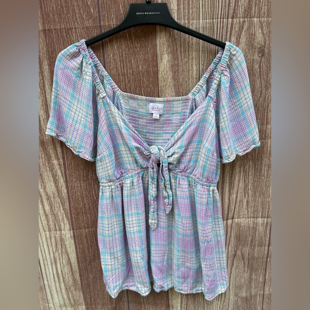 Isabel by Ingrid & Isabel L pastel plain babydoll maternity knit front blouse